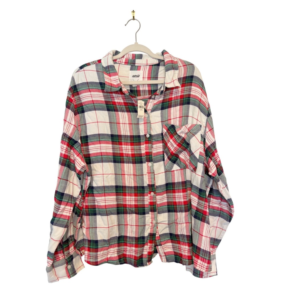 NWT Aerie Plaid Flannel Pajama Shirt‎ Women Christmas Holidays  Sleepwear XXL